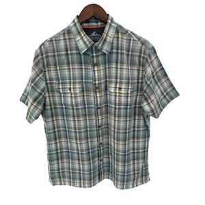Crofts&Borrow Men's Short Sleeve Shirt Size L Green Plaid Button Down